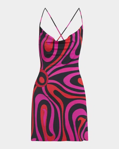 Pucci Marmo Jersey Satin Cowl-neck Backless Mini Dress In Pink
