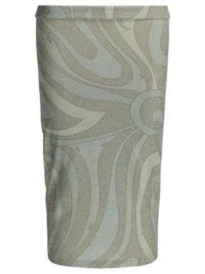 Pucci Marmo Lame Abstract Pattern Knee Skirt In Green
