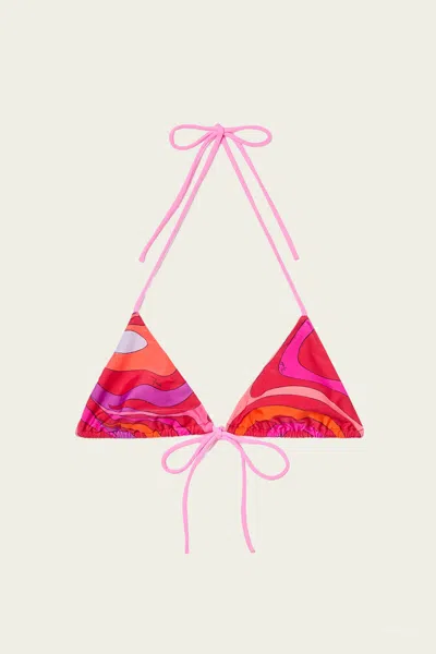 Pucci Marmo-print Ajustable Bikini Top In Corallo Fuxia