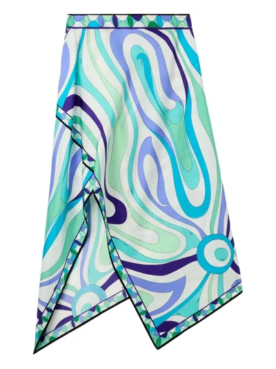 Pucci Marmo-print Asymmetrical Midi Skirt In Green