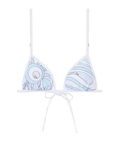 Pucci Marmo Print Bikini Top In Blue