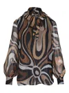 Pucci Marmo-print Blouse In Brown