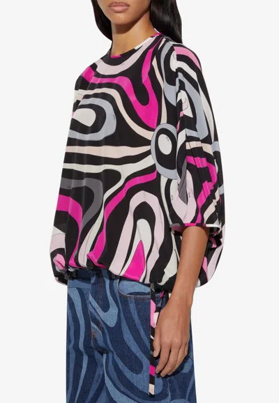 PUCCI MARMO PRINT CAPE BLOUSE