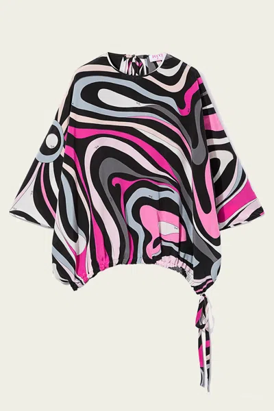 Pucci Marmo Print Cape Blouse In Nero Fuxia In Black  