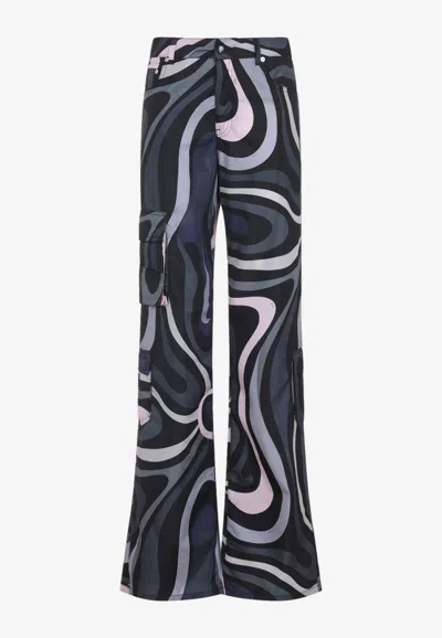 Pucci Marmo Print Cargo Flared Pants In Multi