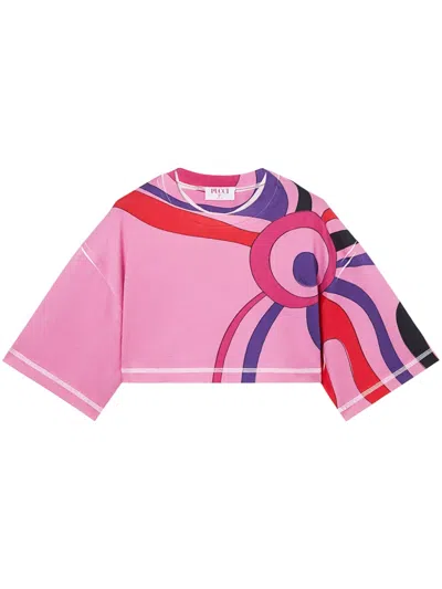 Pucci Marmo-print Cotton Crop Top In Pink