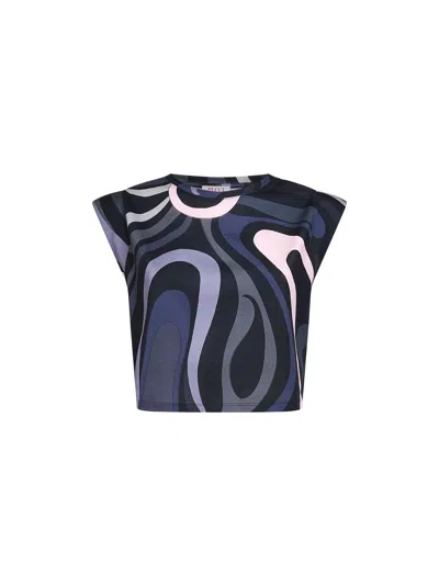 PUCCI MARMO PRINT COTTON CROPPED TOP