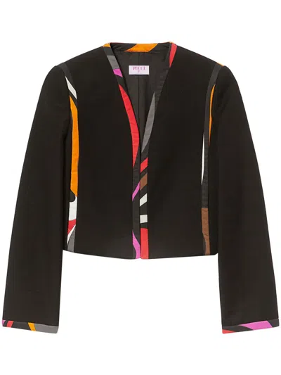 Pucci Abstract-print V-neck Jacket In Black