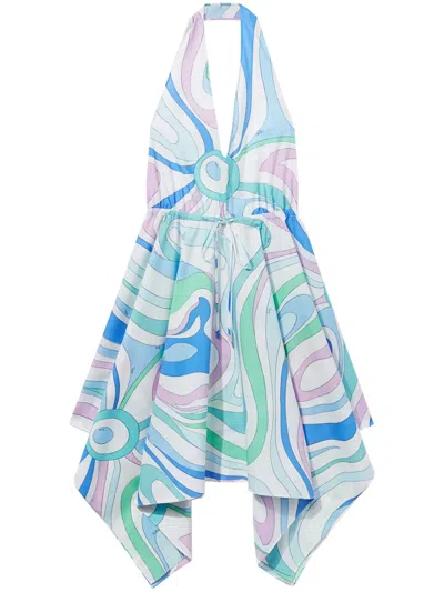 Pucci Marmo-print Cotton Minidress In 蓝色
