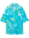 Pucci Marmo-print Cotton Shirt In Blue