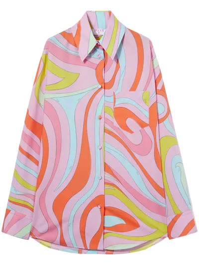Pucci Marmo-print Cotton Shirt In Pink
