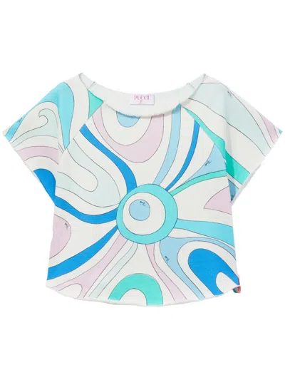Pucci Marmo-print Cotton T-shirt In 蓝色