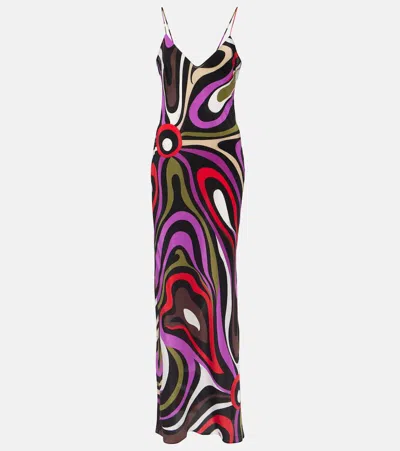 Pucci Marmo-print Crêpe De Chine Maxi Dress In Multicoloured