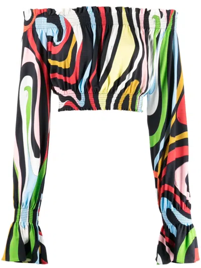 Pucci Marmo-print Crop Top In Black