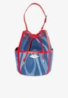 Pucci Logo-plaque Denim Bucket Bag In Blue