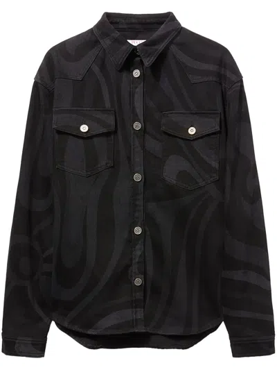 Pucci Marmo-print Denim Shirt In Black