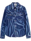 Pucci Marmo-print Denim Shirt In Blue