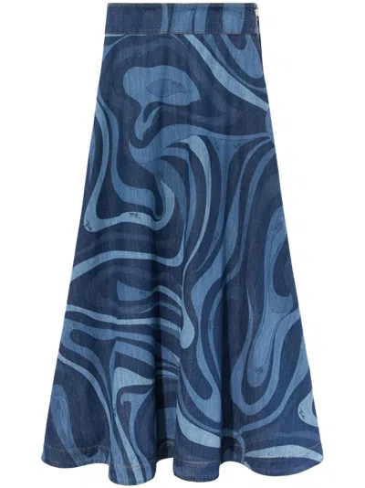 Pucci Maxirock Mit Marmo-print In Blau