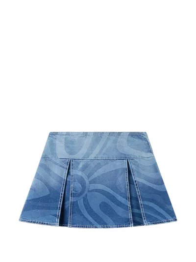 Pucci Print Denim Skirt In Blue