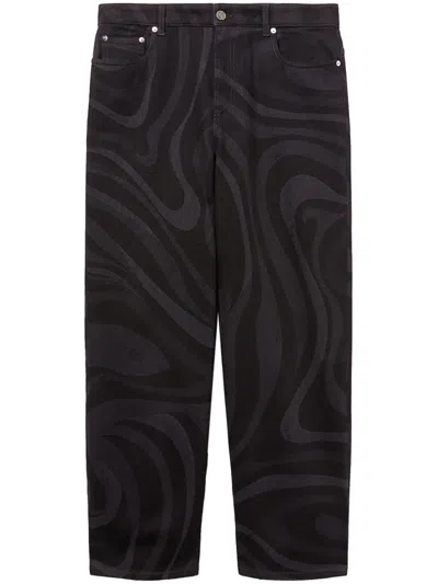 Pucci Marmo-print Denim Straight-leg Trousers In Black