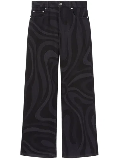 Pucci Marmo-print Denim Wide-leg Jeans In Black