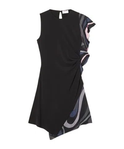 Pucci Marmo Print Drape Sleeveless Dress In Black