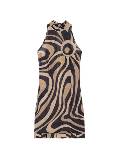 Pucci Marmo Print Ruffle Dress In Black