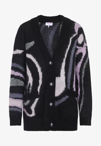 PUCCI MARMO PRINT INTARSIA WOOL CARDIGAN