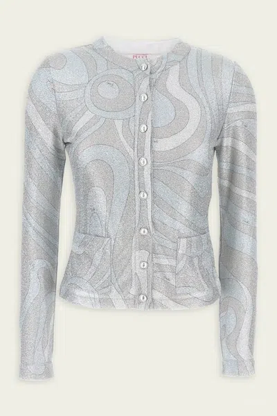 Pucci Marmo-print Jersey Lame Cardigan In Argento In Silver