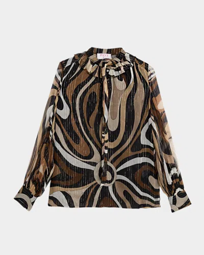 Pucci Marmo Print Long-sleeve Silk Blouse In Multi