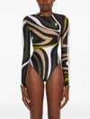 Pucci Marmo-print Long-sleeve Swimsuit In Black