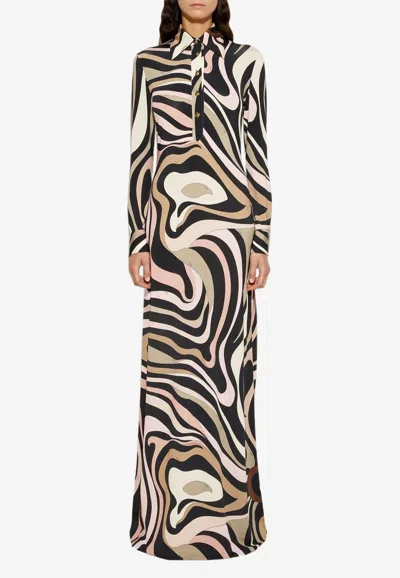Pucci Marmo Print Maxi Dress In Black
