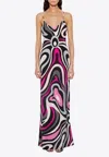 Pucci Abstract Pattern Sheer Overlay Floor-length Dress In Multi