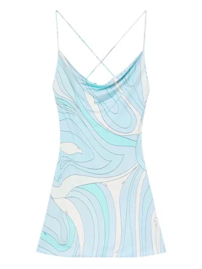 Pucci Marmo-print Mini Dress In Blue