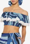 Pucci Marmo-print Cotton Crop Top In Blue