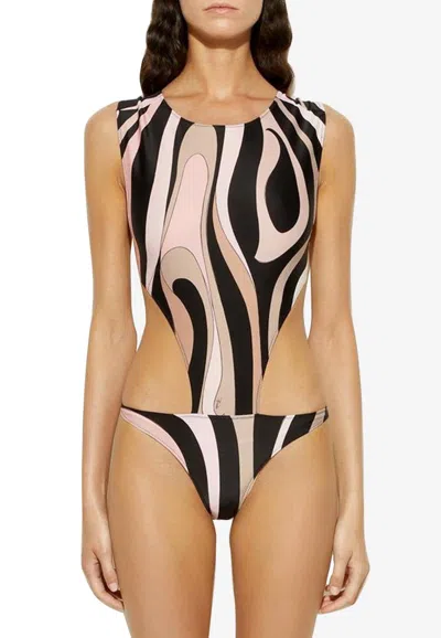 Pucci Marmo Print One-piece Swimsuit In Black