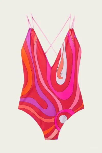 Pucci Marmo-print One-piece Swimsuit In Corallo Fuxia