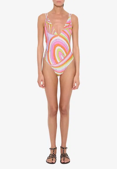 Pucci Marmo Print One-piece Swimsuit In Multi