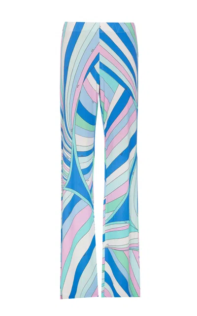 Pucci Marmo Print Trousers In Clear Blue