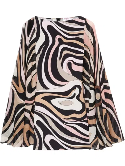 Pucci Marmo-print Silk Dress In Black
