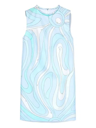 Pucci Marmo-print Silk Mini Dress In Blue