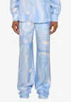Pucci Marmo-print Silk Pants In Blue