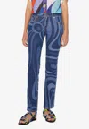 Pucci Modern Flared Denim Jeans With Swirling Pattern In Blue