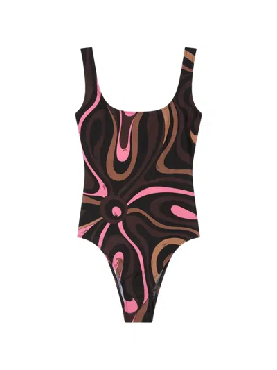 Pucci Marmo Print Swimsuit In Black