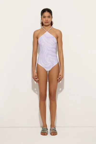 Pucci Marmo Print Swimsuit Lavander In White