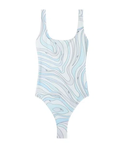Pucci Marmo Print Swimsuit In Blue
