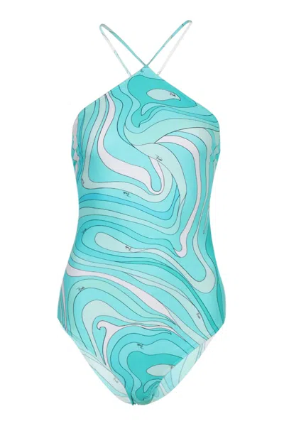 Pucci Marmo Print Swimsuit Turquoise In Green