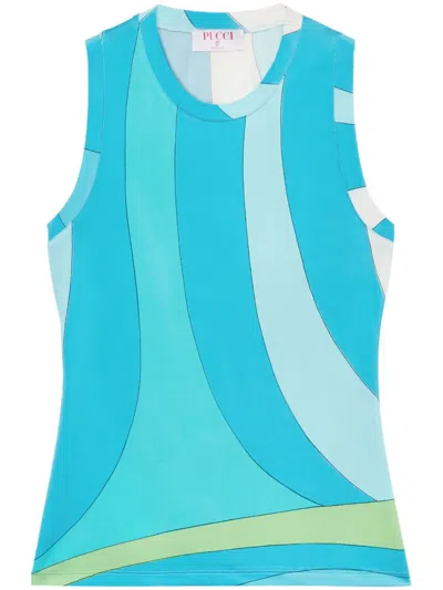 Pucci Marmo-print Tank Top In Blue