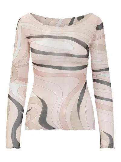 Pucci Printed Tulle Long Sleeved Top In Multi