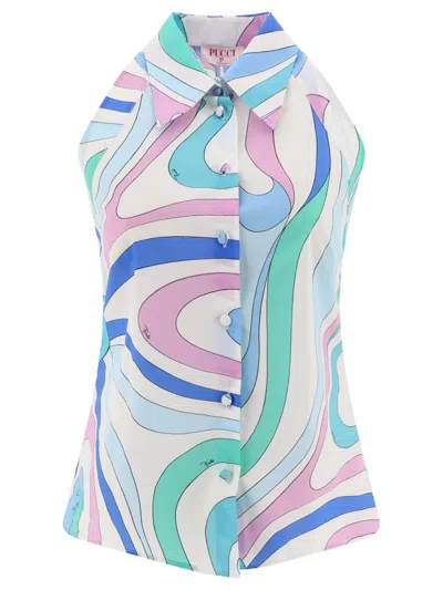 Pucci Marmo-print Top In Blue